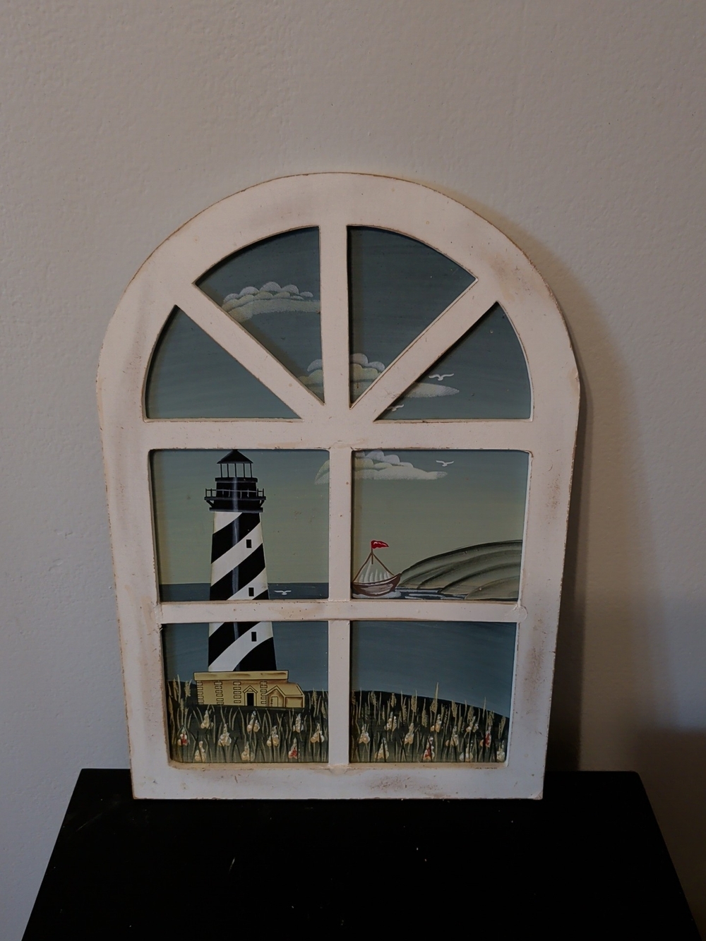 Nautical Lighthouse Window Wall Art - White Frame